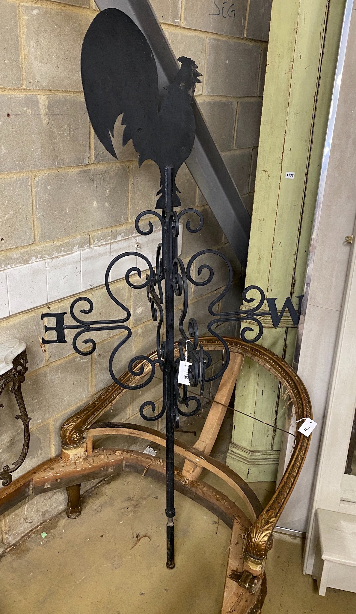 A wrought iron cockerel weather vane, height 182cm